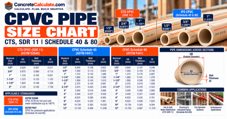 CPVC Pipe Size Chart - OD, ID and Wall Thickness