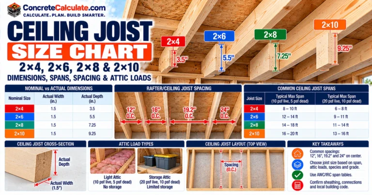 Ceiling Joist Size Chart - Sizes, Spans, Loads & Attic Storage