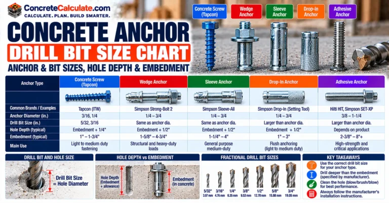Concrete Anchor Drill Bit Size Chart - Wedge, Screw, Sleeve & Drop-In Anchors