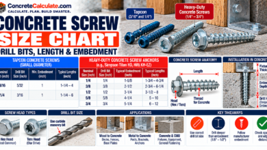 Concrete Screw Size Chart - Diameter, Drill Bit, Length and Embedment