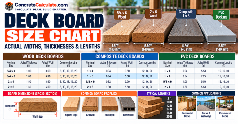 Deck Board Size Chart - Wood, Composite & PVC Dimensions