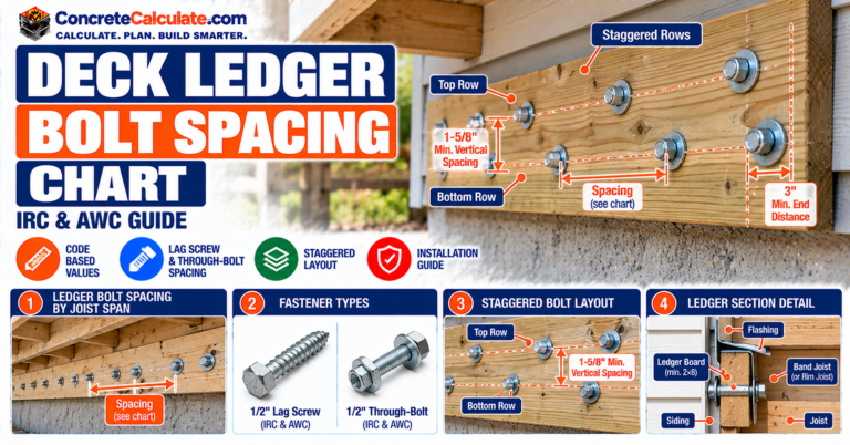 Deck Ledger Bolt Spacing Chart - Joist Span, Bolts and Lag Screws Deck Ledger Bolt Spacing Chart - Joist Span, Bolts and Lag Screws