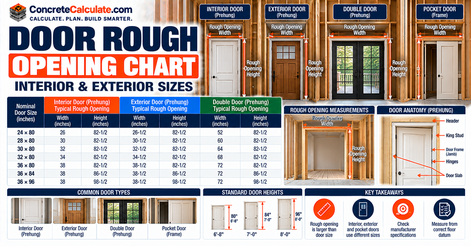 Door Rough Opening Chart – Standard Interior & Exterior Door Sizes