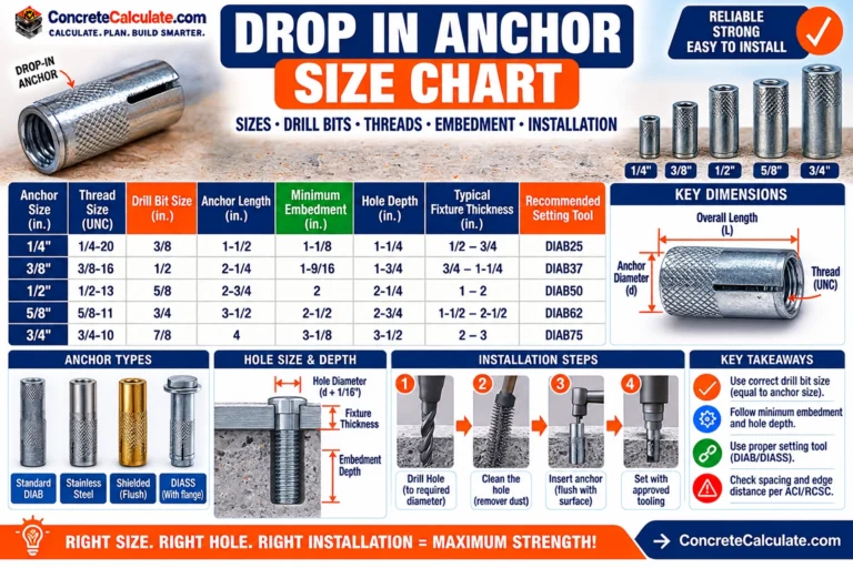 Drop In Anchor Size Chart - Thread Sizes, Drill Bits & Embedment