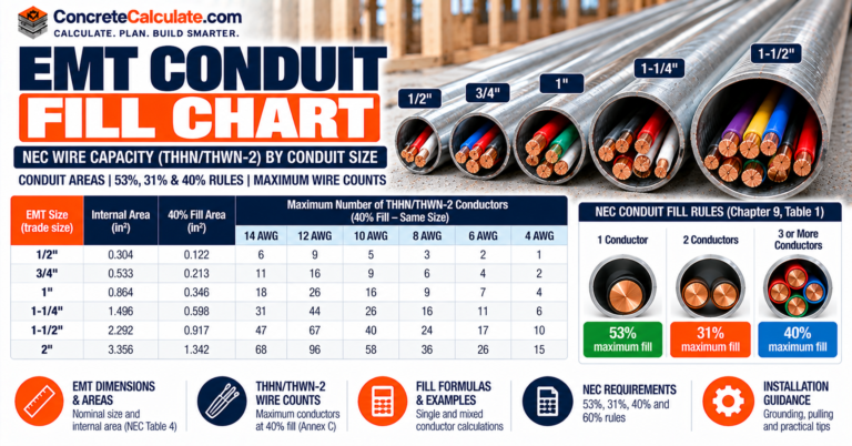 EMT Conduit Fill Chart - Maximum Wires by Conduit Size