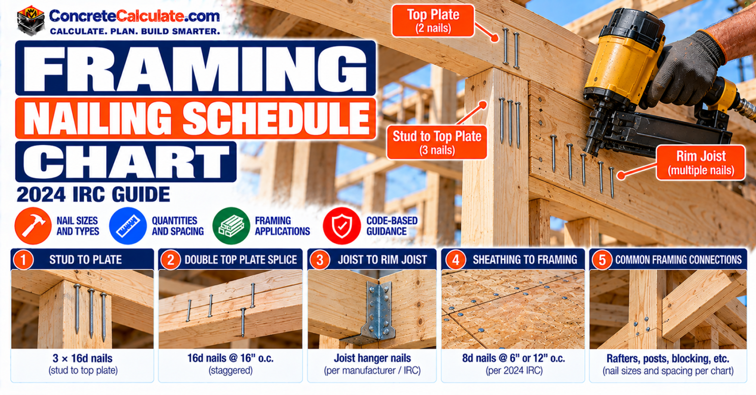Framing Nailing Schedule Chart - Studs, Plates, Joists and Rafters