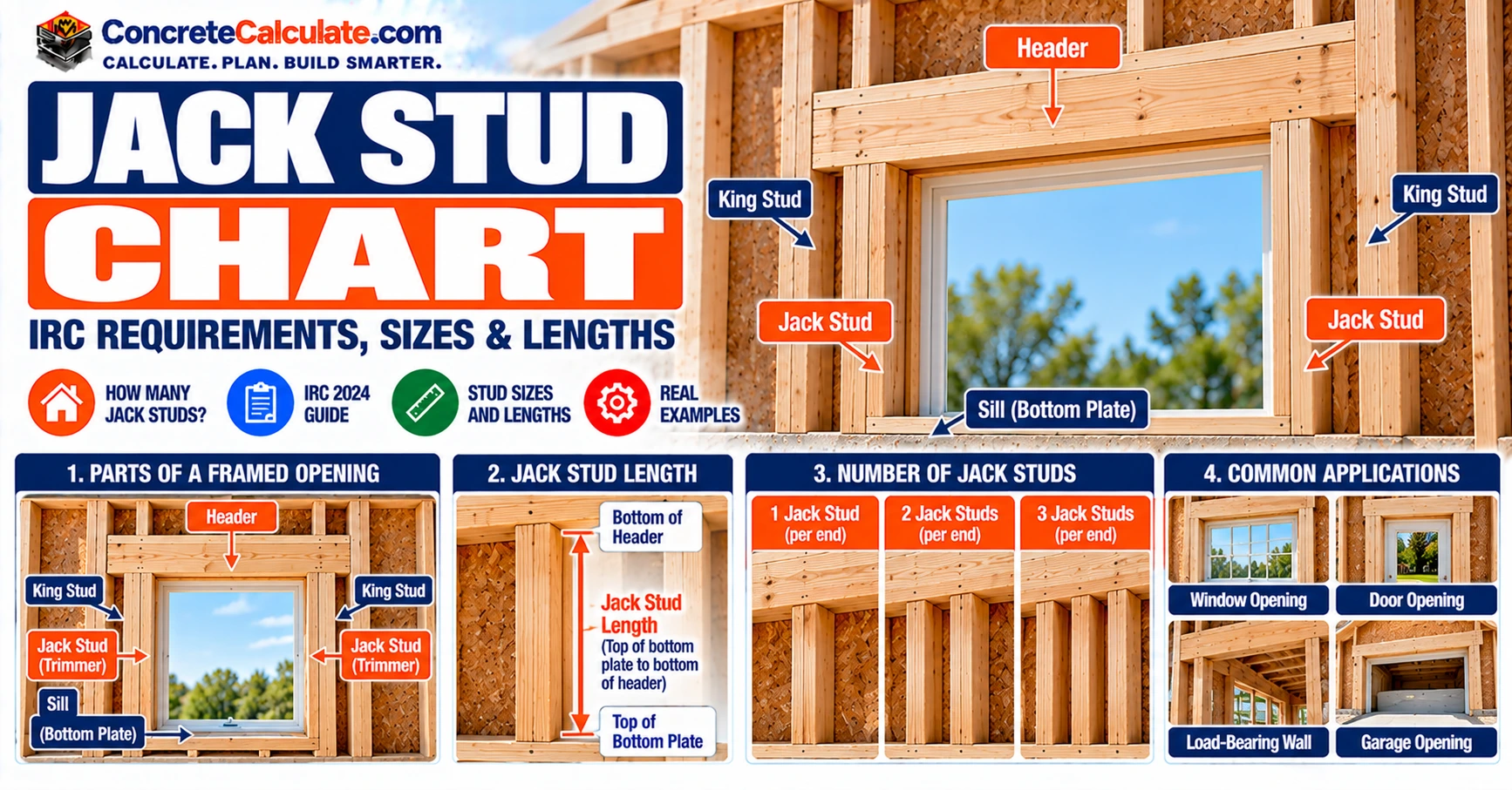 Jack Stud Chart - Number Required, Sizes and Framing Guide
