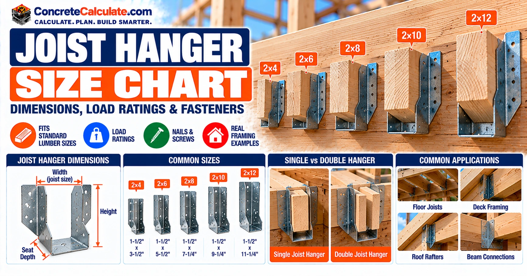 Joist Hanger Size Chart - Dimensions, Load Ratings and Fasteners