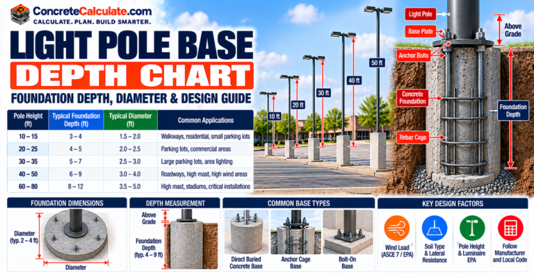Light Pole Base Depth Chart - Foundation Depth, Diameter & Design Factors