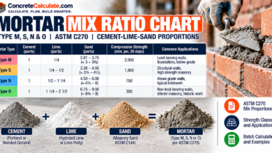Mortar Mix Ratio Chart - Type M, S, N and O Mortar