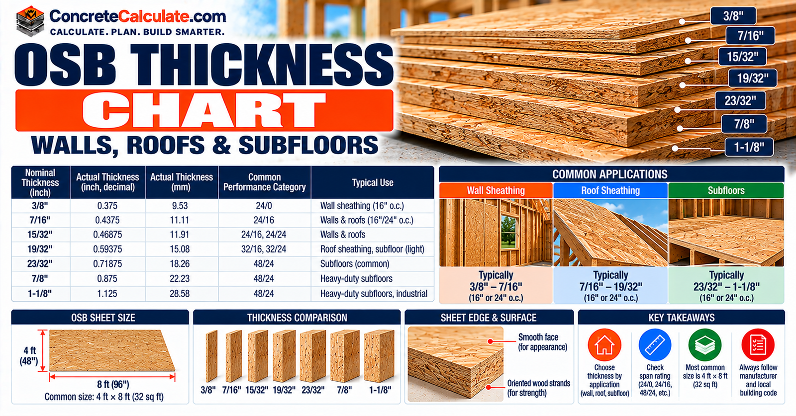 OSB Thickness Chart - Standard Sizes, Span Ratings and Uses