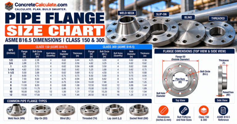 Pipe Flange Size Chart - ASME B16.5 Dimensions and Bolt Patterns