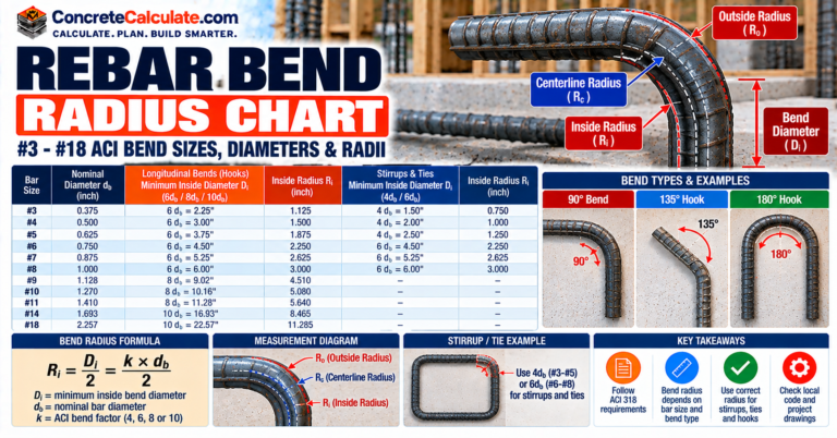 Rebar Bend Radius Chart - Minimum Bend Diameter by Bar Size