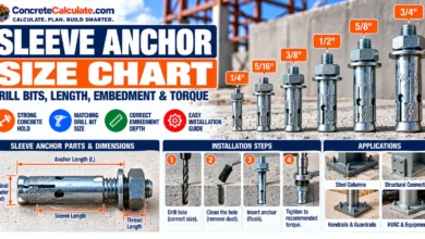 Sleeve Anchor Size Chart - Diameter, Drill Bit, Length & Embedment