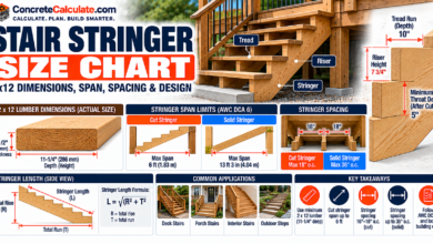 Stair Stringer Size Chart - Lumber Sizes, Throat Depth and Span