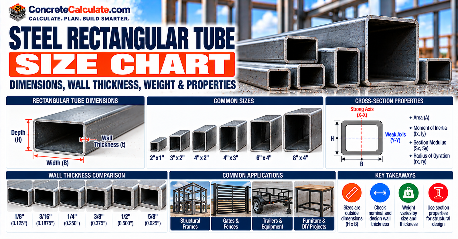 Steel Rectangular Tube Size Chart - Dimensions, Wall Thickness & Weight