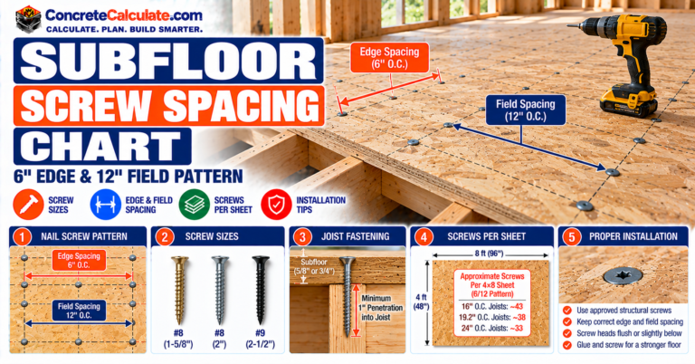 Subfloor Screw Spacing Chart - Edge, Field and Joist Fastening Subfloor Screw Spacing Chart - Edge, Field and Joist Fastening
