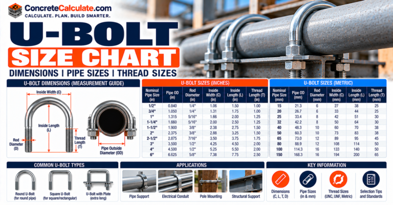 U Bolt Size Chart - Dimensions, Pipe Sizes and Thread Sizes