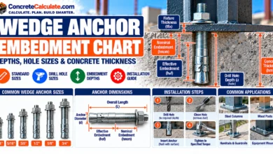 Wedge Anchor Embedment Chart - Depth, Hole Size and Concrete Thickness