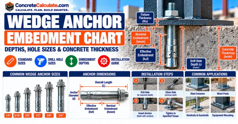 Wedge Anchor Embedment Chart - Depth, Hole Size and Concrete Thickness