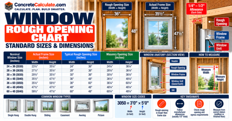 Window Rough Opening Chart - Standard Sizes and Framing Dimensions